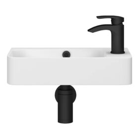 Gloss White Wall Hung Cloakroom Basin 455 x 270mm Curved Ceramic 1 Tap Hole